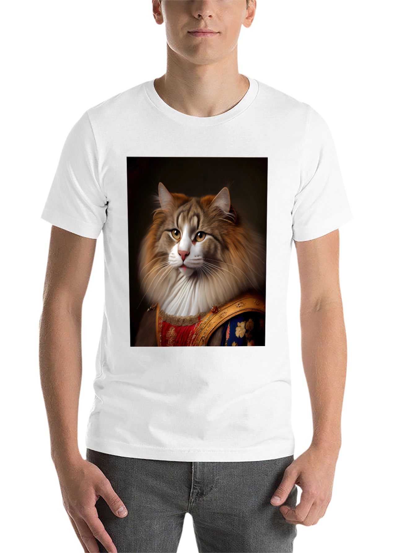 Black Regal Cat Portrait T-Shirt - Unique Design view 14