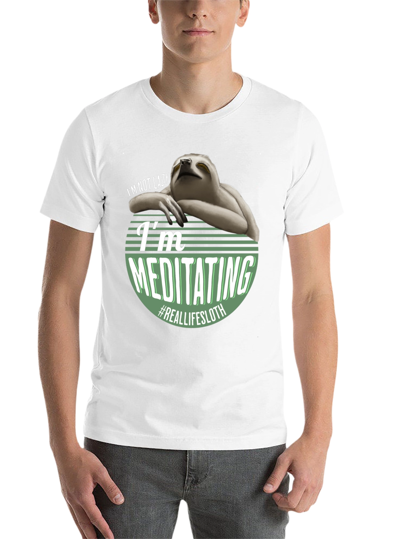 Black Funny Sloth Meditating T-Shirt - Real Life Sloth view 14