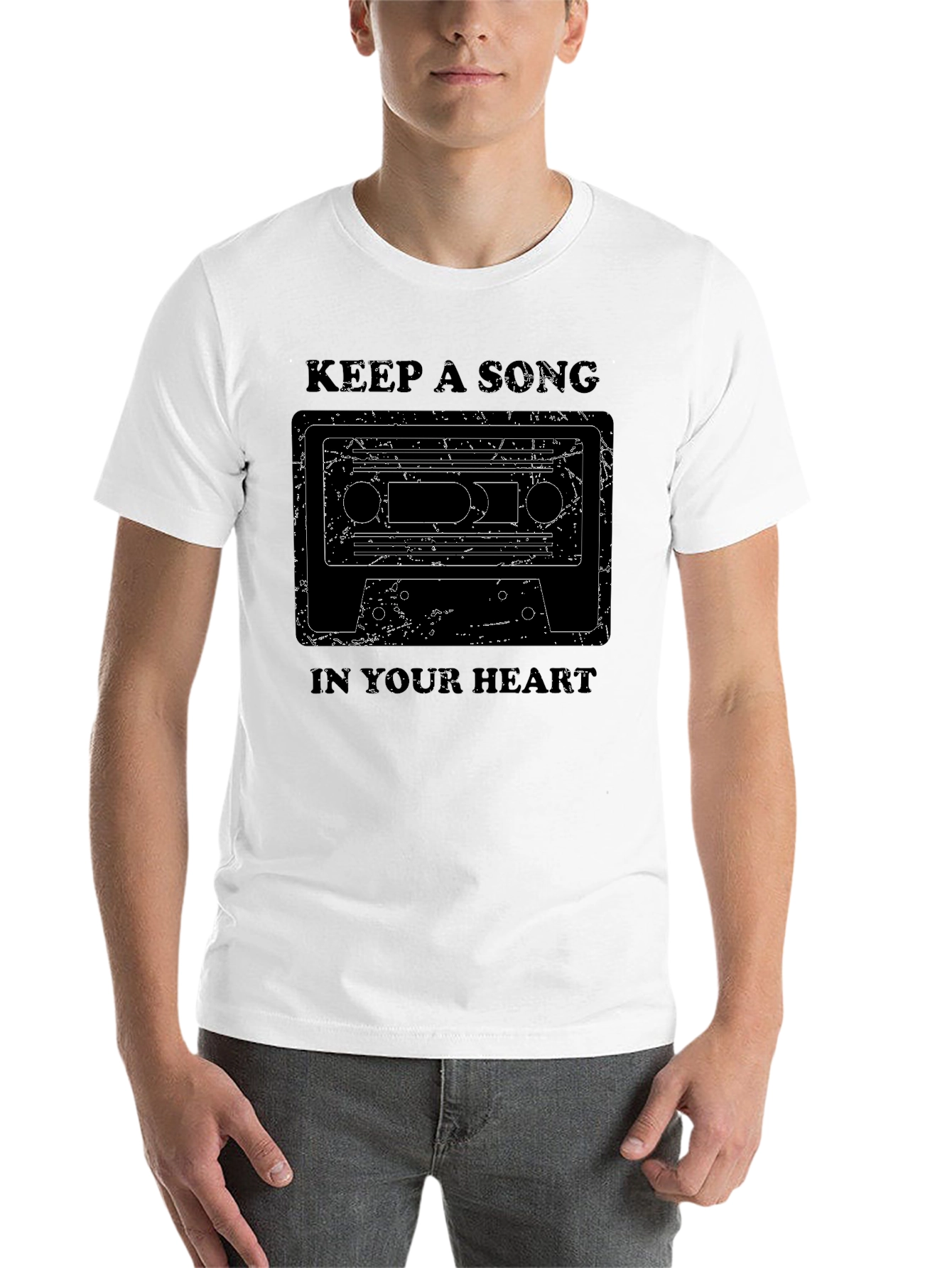 Black Retro Music Cassette T-Shirt - Keep A Song In Your Heart view 14