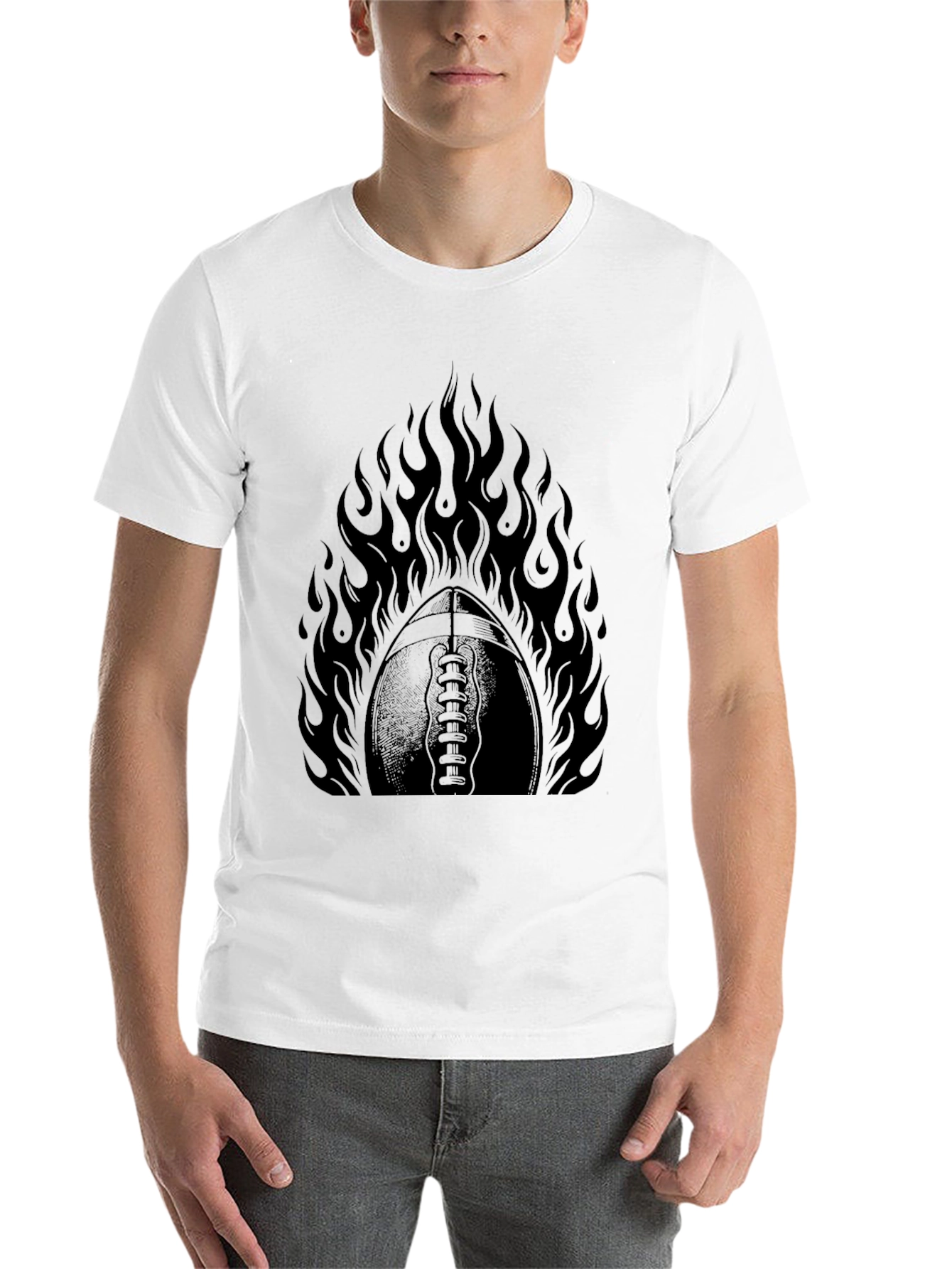 Black Fiery Football Graphic Tee - Black Cotton view 14