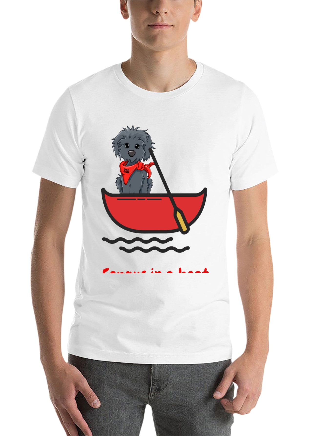 Black Dog in Boat T-Shirt - Cartoon Graphic Tee view 14
