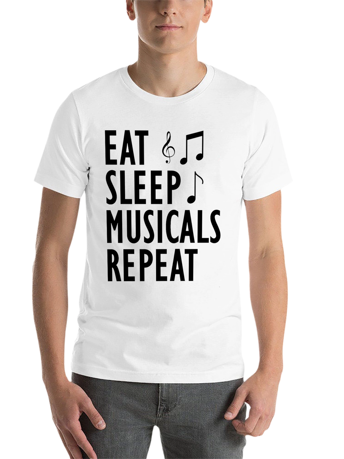 Black Eat Sleep Musicals Repeat - Black T-Shirt view 14