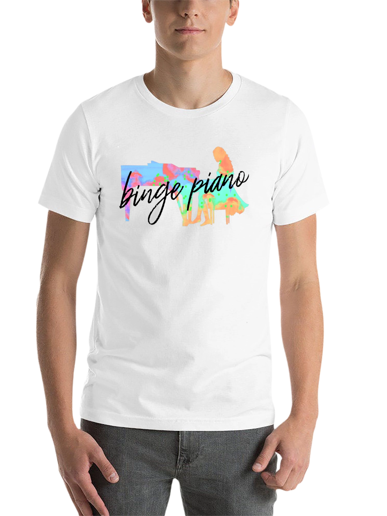 Black Binge Piano T-Shirt - Unique Watercolor Design view 14