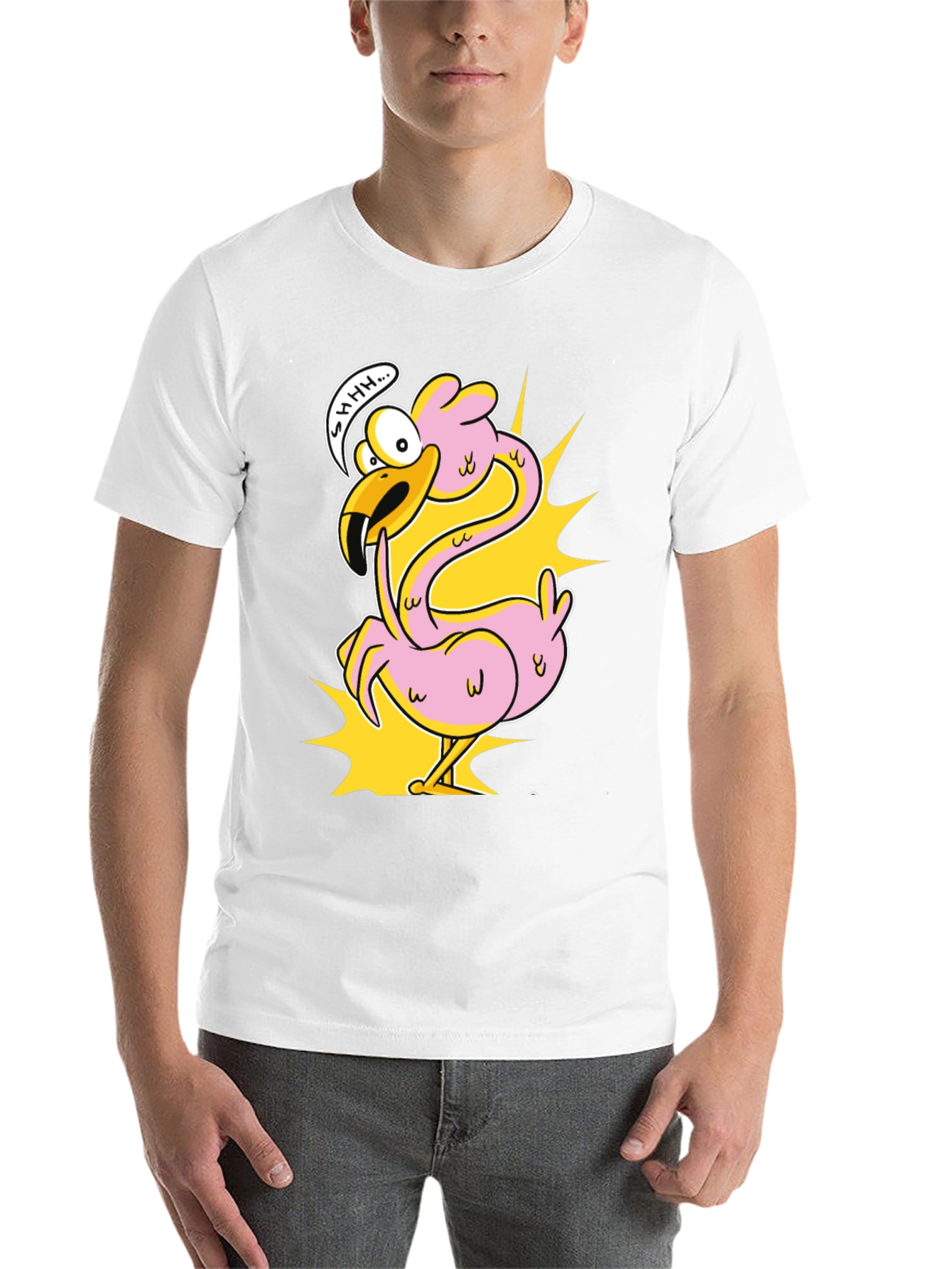 Black Shhh! Flamingo Cartoon Graphic T-Shirt view 14