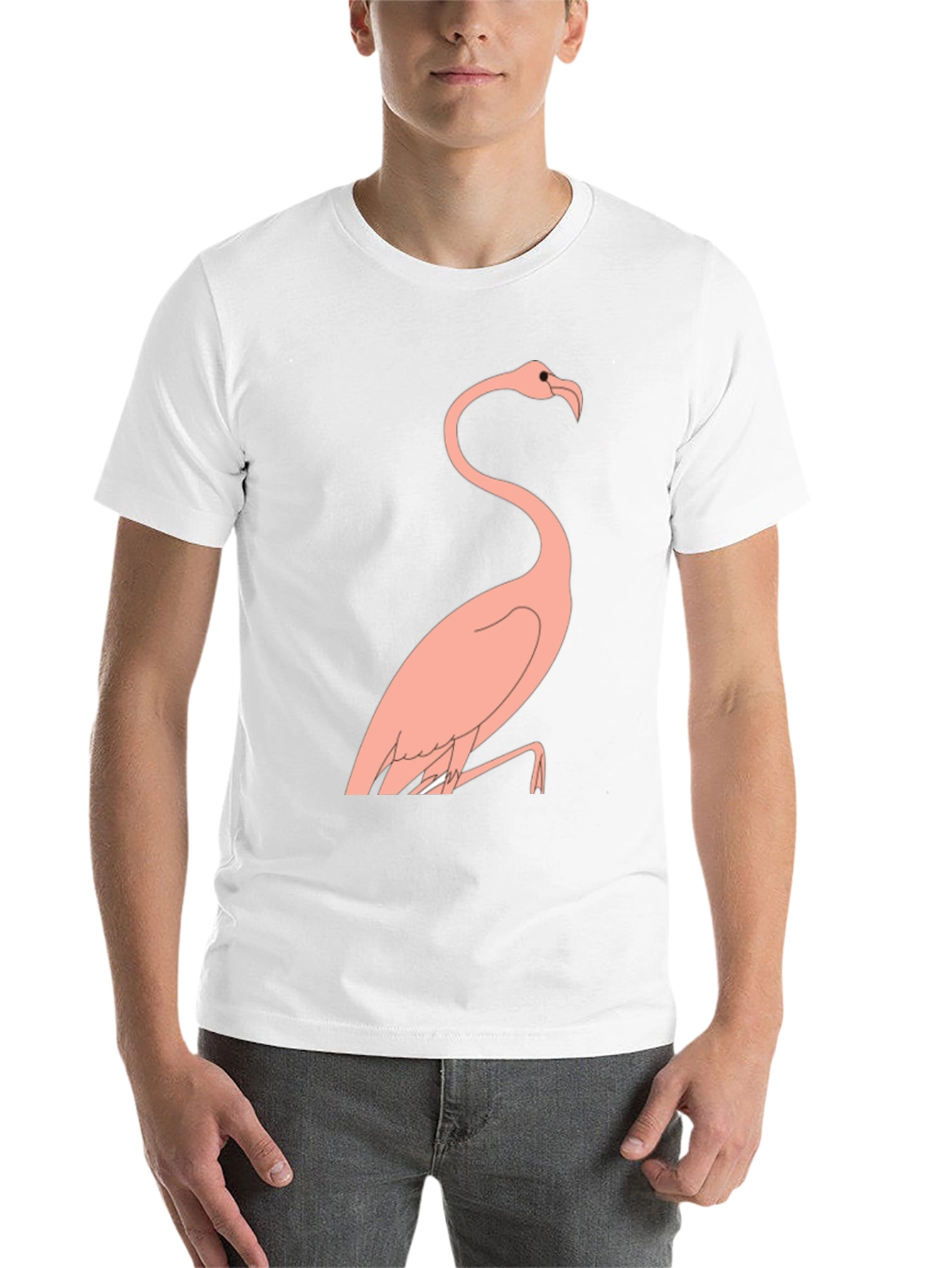 Black Men's Black T-Shirt with Flamingo Design view 14