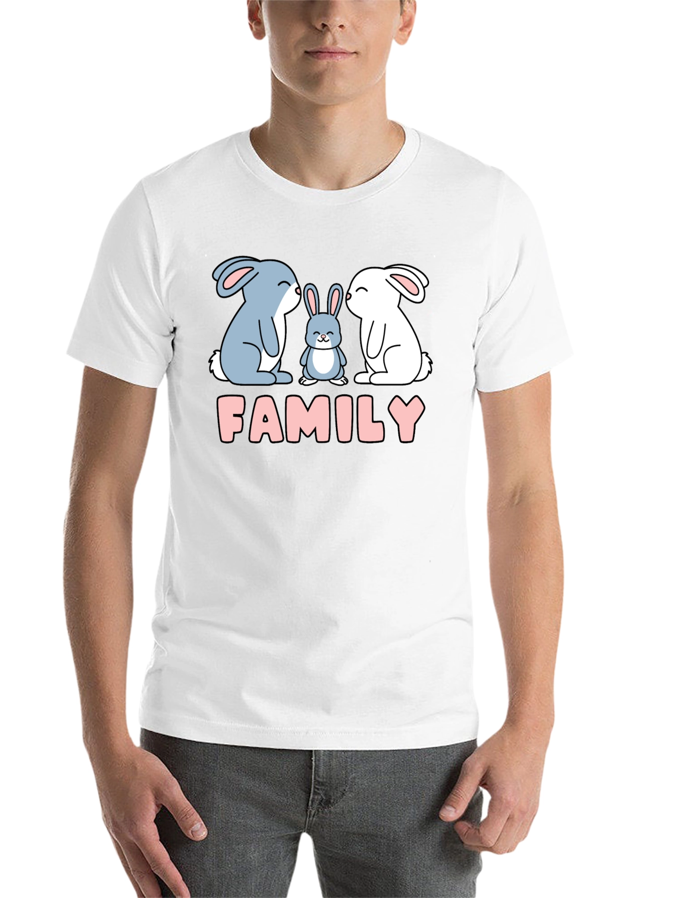 Black Cute Rabbit Family T-Shirt - Black Tee view 14