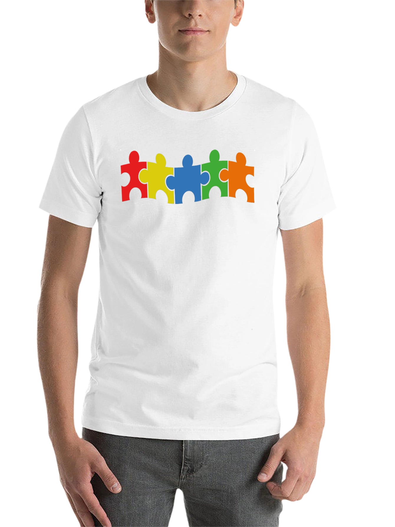 Black Autism Awareness Puzzle Piece T-Shirt view 14
