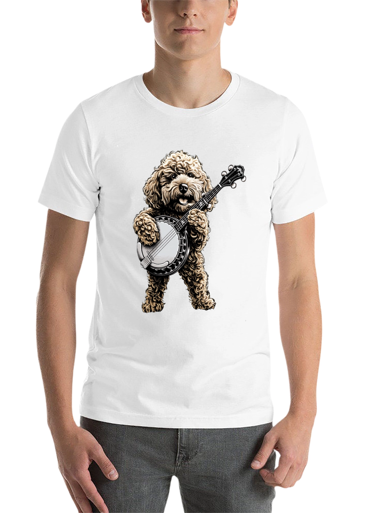 Dog Playing Banjo T-Shirt - Musical Canine Tee - 14