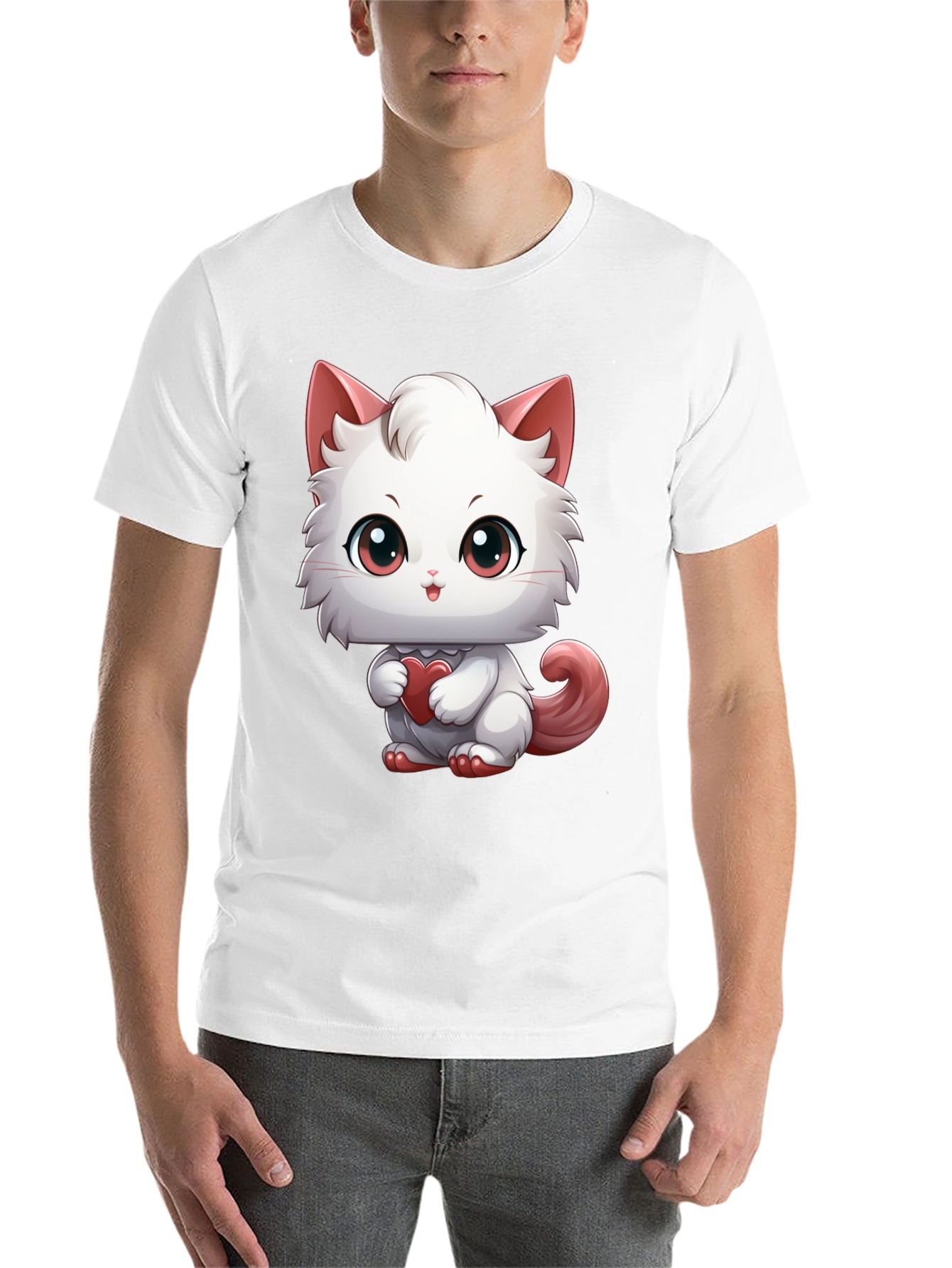 Black Cute Cartoon Cat Heart T-Shirt view 14