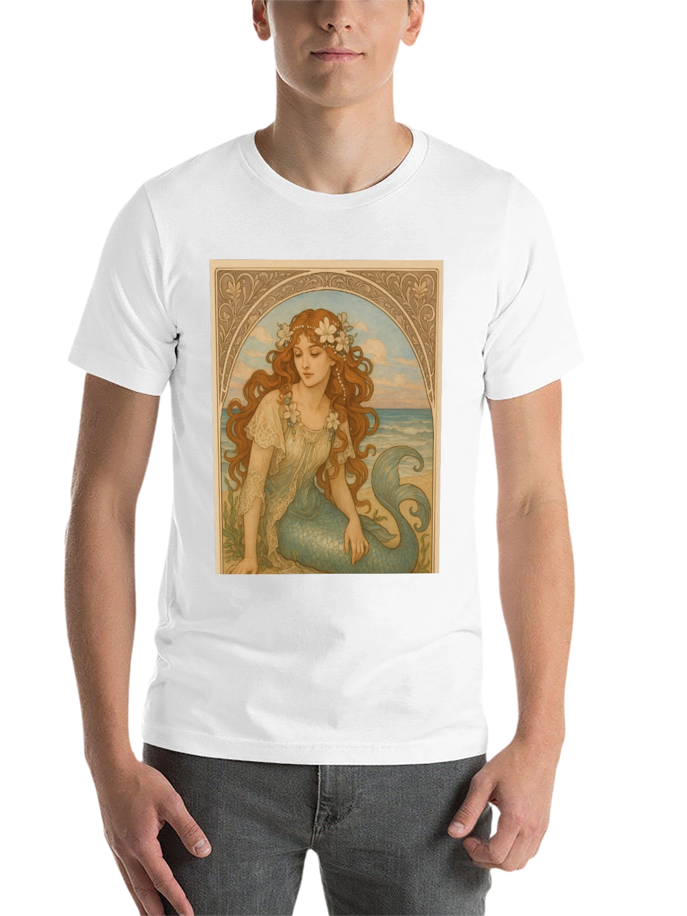 Black Mermaid Art Nouveau Graphic T-Shirt view 14
