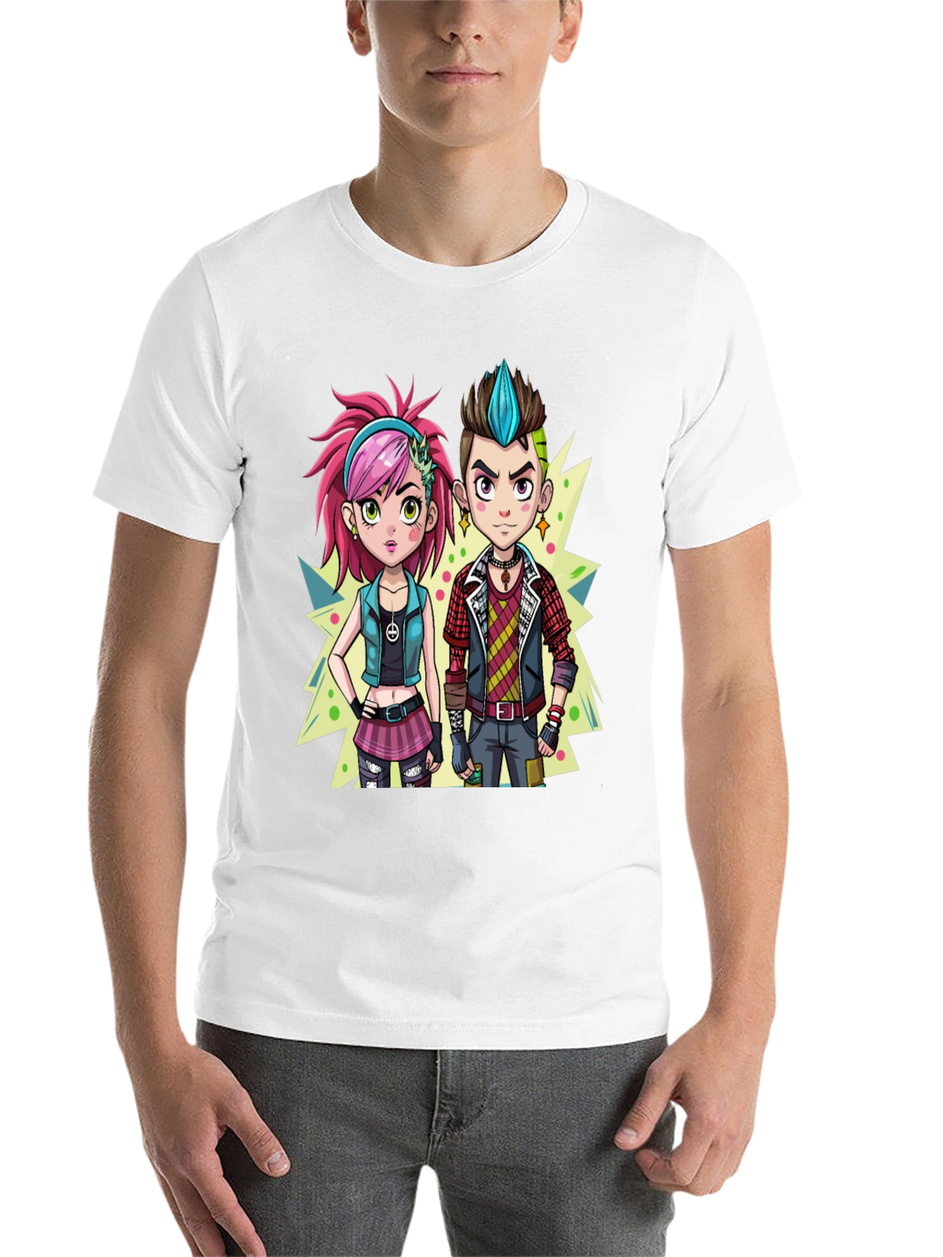 Cartoon Couple Black Graphic Tee - 14