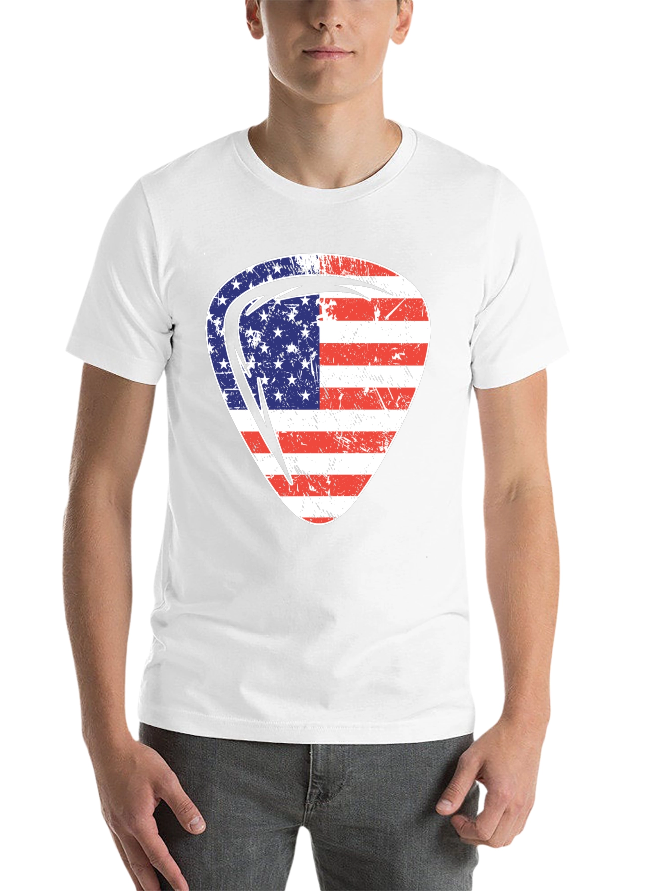 Black USA Flag Guitar Pick Patriotic T-Shirt view 14