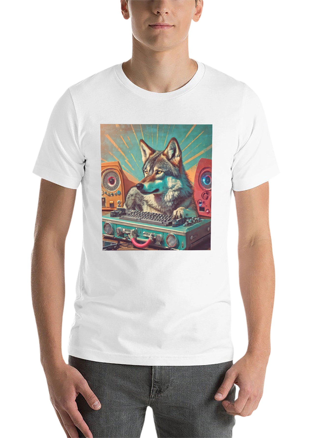 Black DJ Wolf Graphic Tee - Cool Animal Music Lover T-Shirt view 14