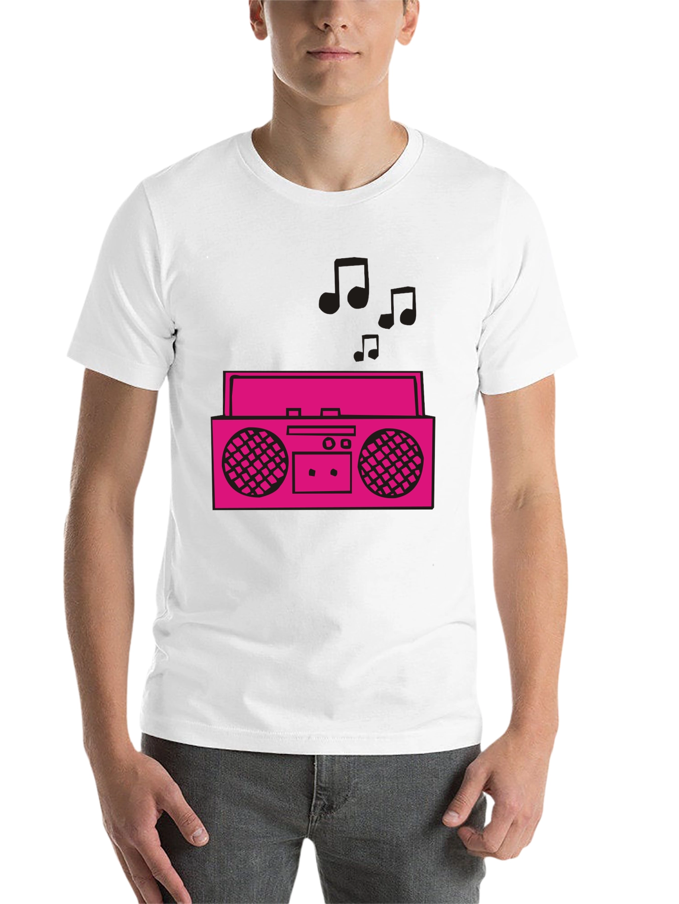Black Retro Boombox Graphic Tee - Black Cotton T-Shirt view 14