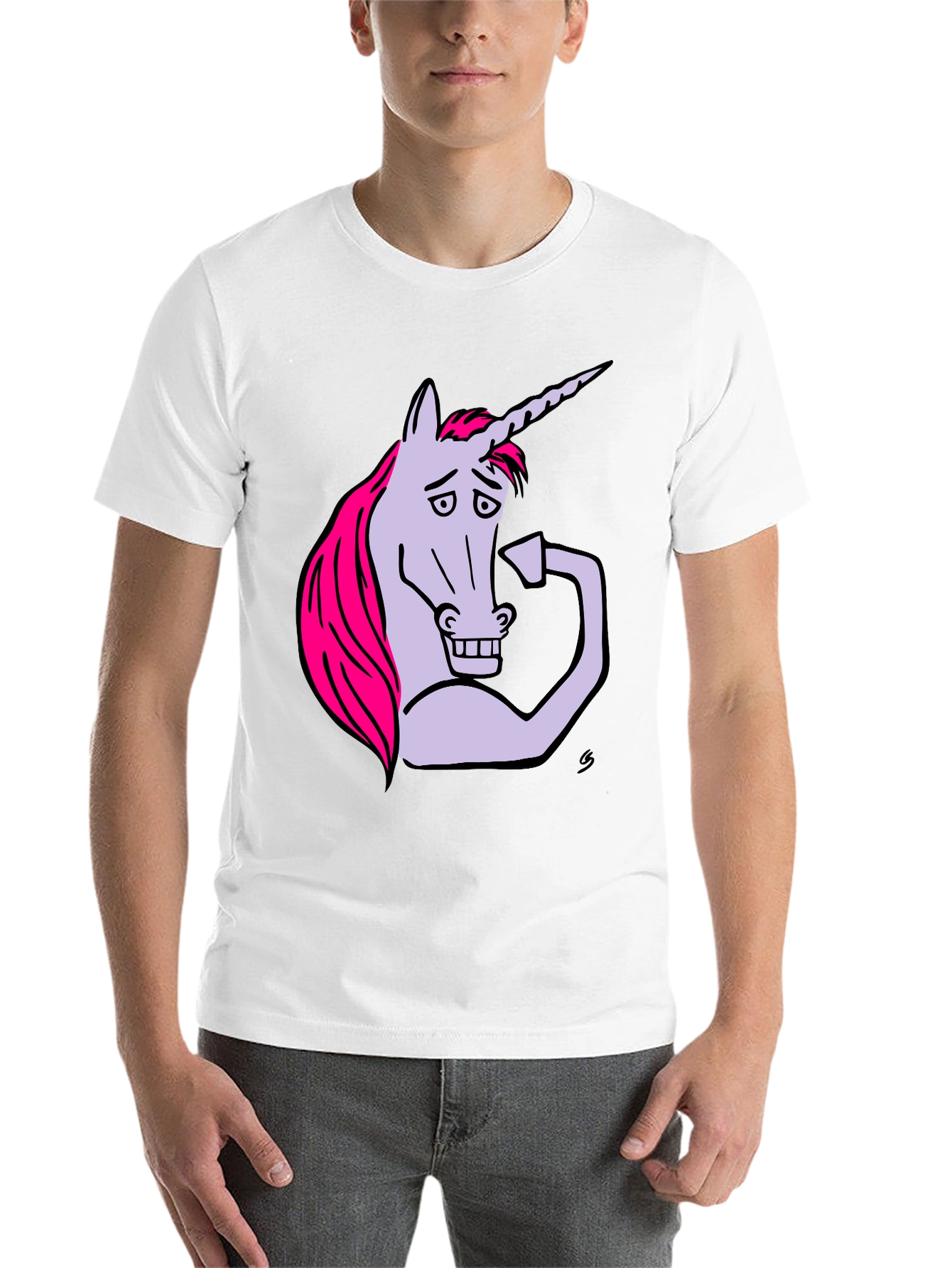 Black Funny Unicorn Flexing Bicep T-Shirt view 14