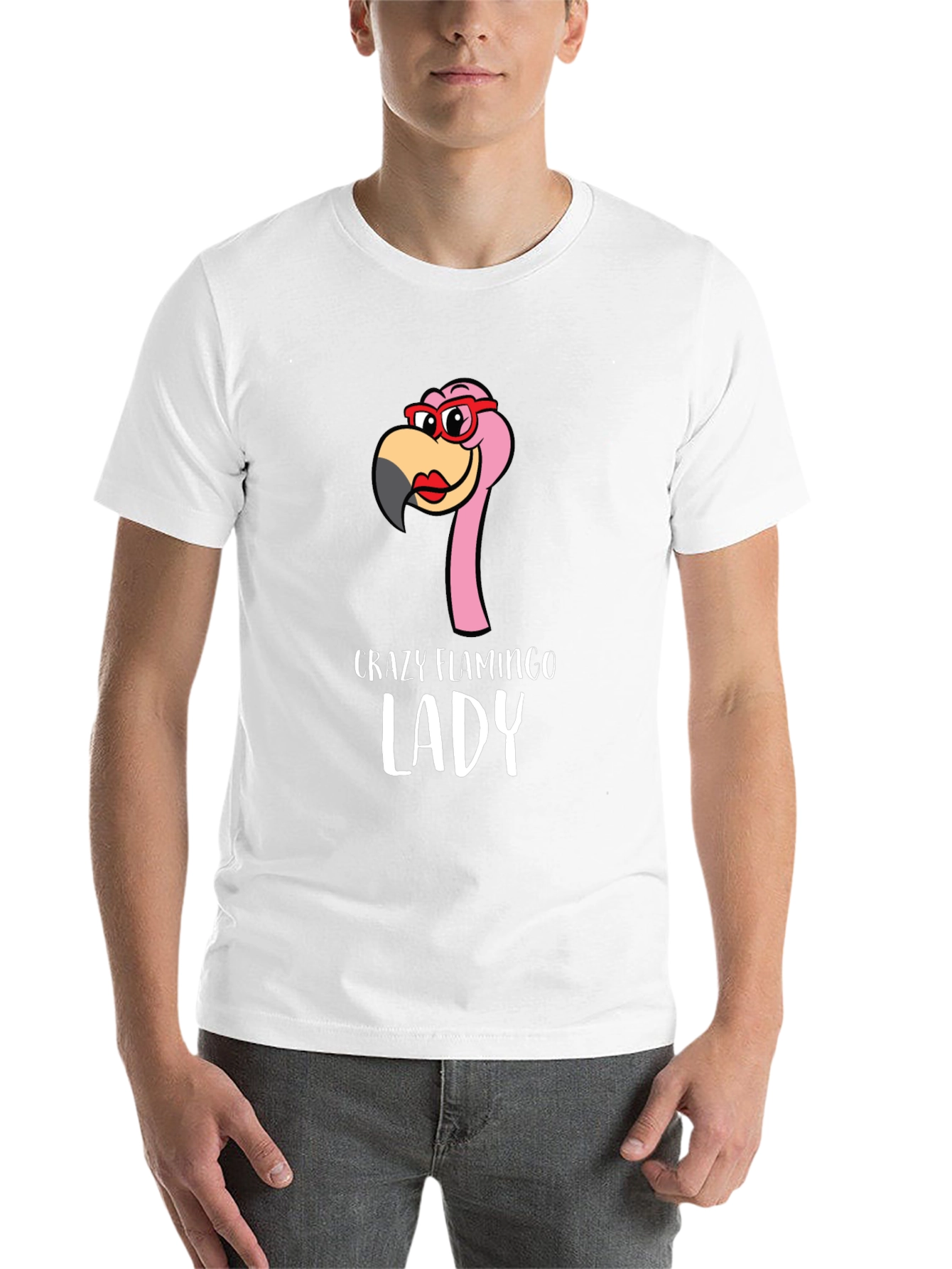 Black Crazy Flamingo Lady Graphic Tee - Novelty Shirt view 14