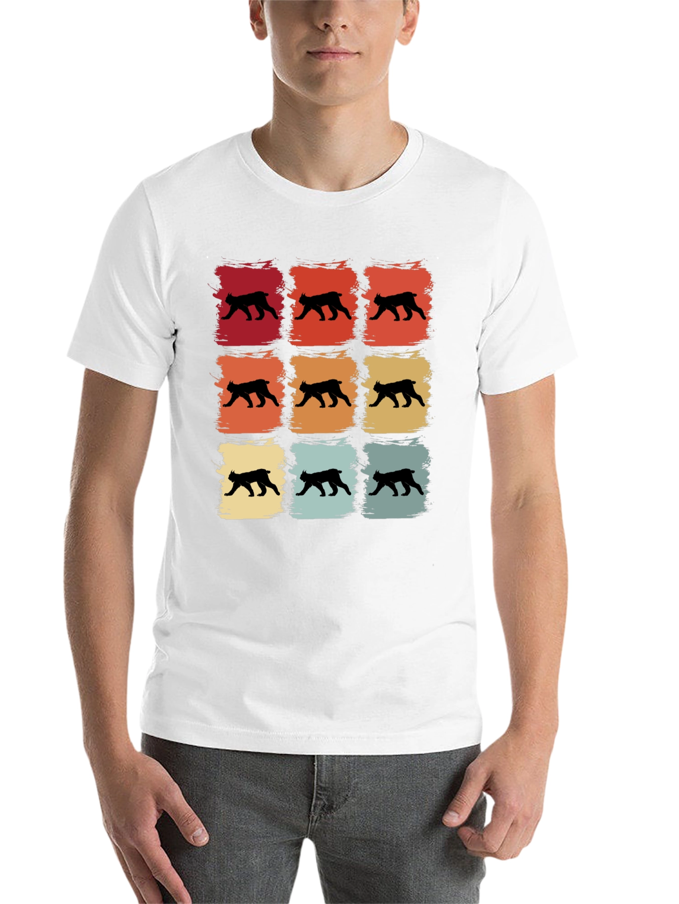 Black Retro Bobcat Silhouette Graphic T-Shirt view 14