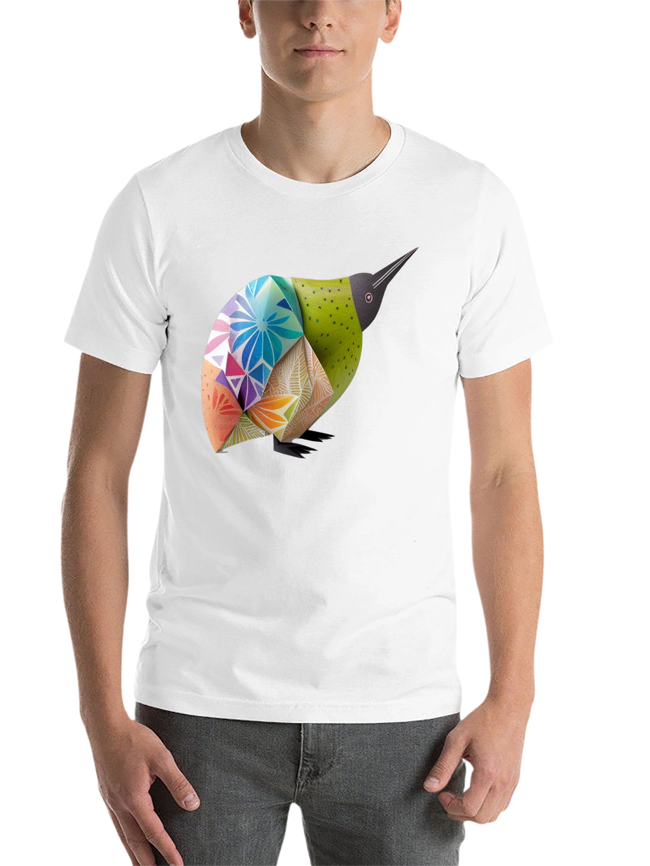 Black Geometric Bird Graphic Black T-Shirt view 14