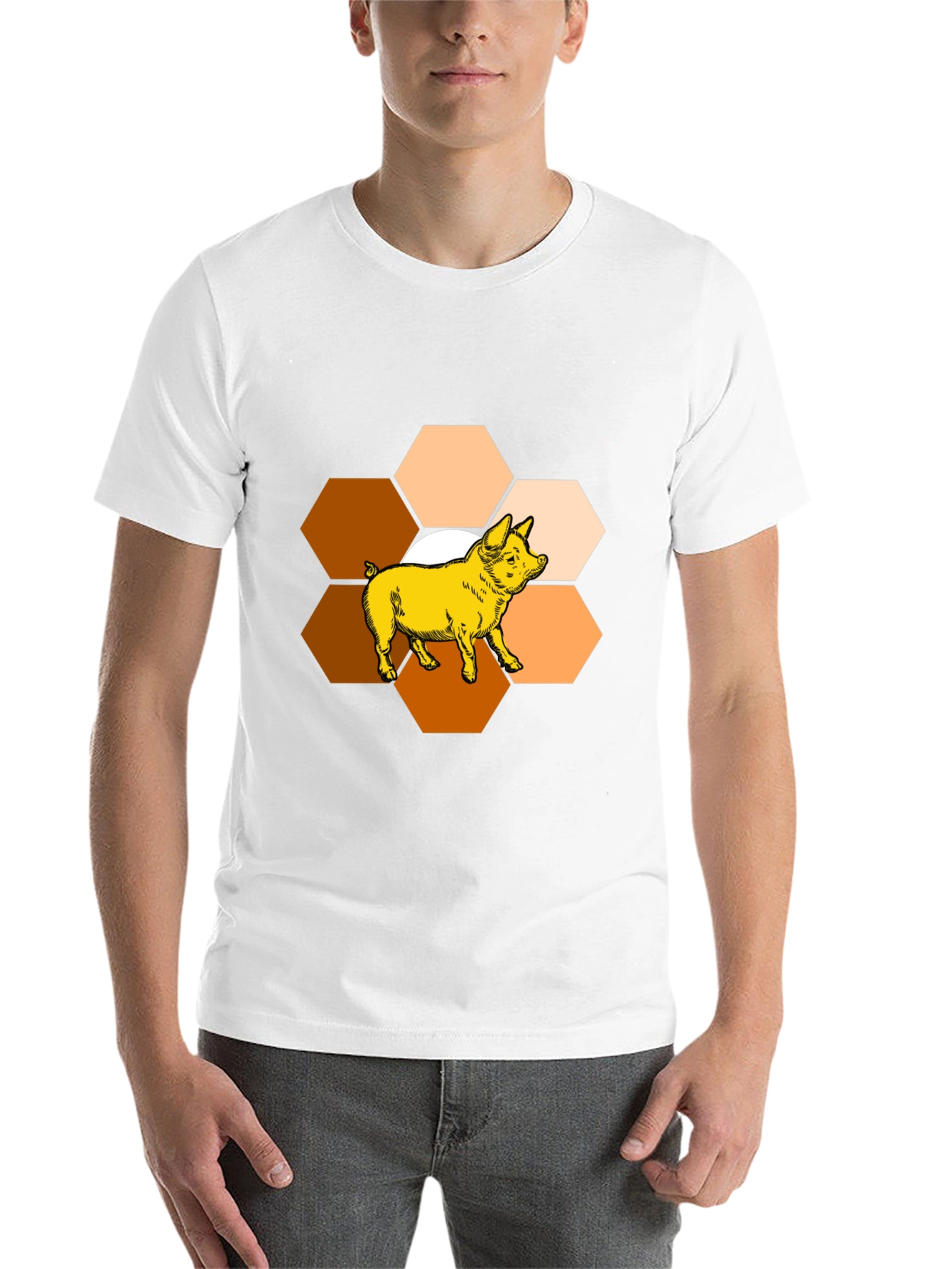 Black Honeycomb Pig Graphic Tee - Unique Design view 14