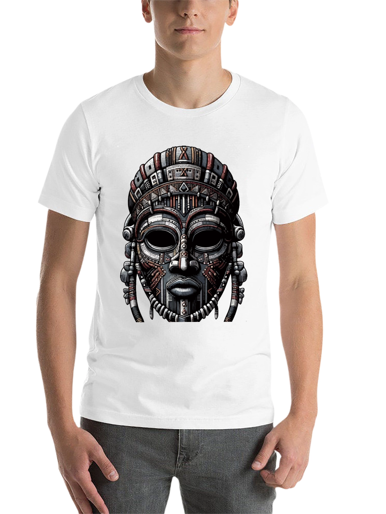 Black Tribal Mask Graphic Print T-Shirt view 14
