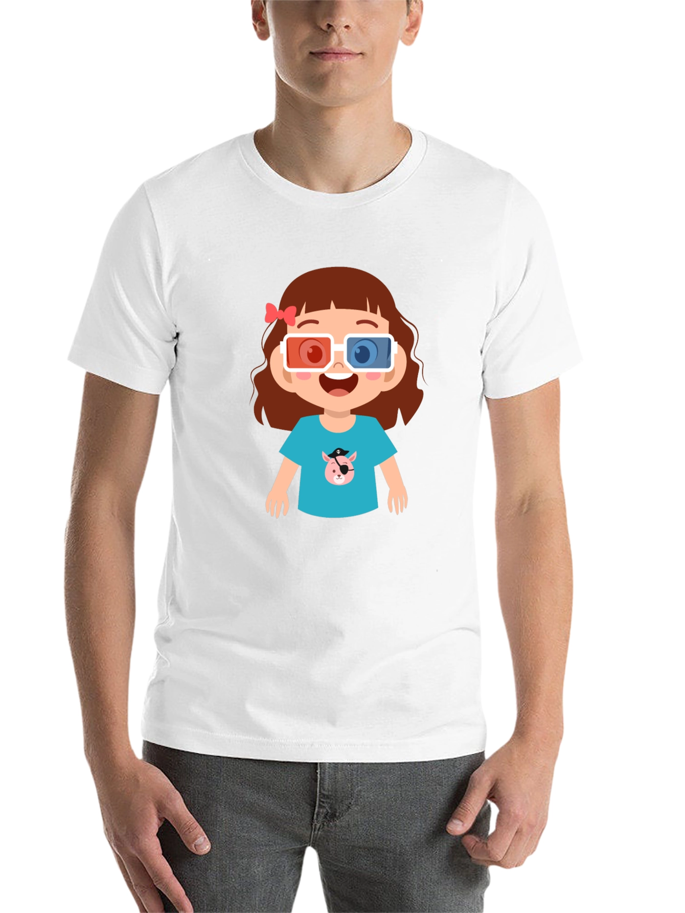 Black Cute Cartoon Girl 3D Glasses Black T-Shirt view 14