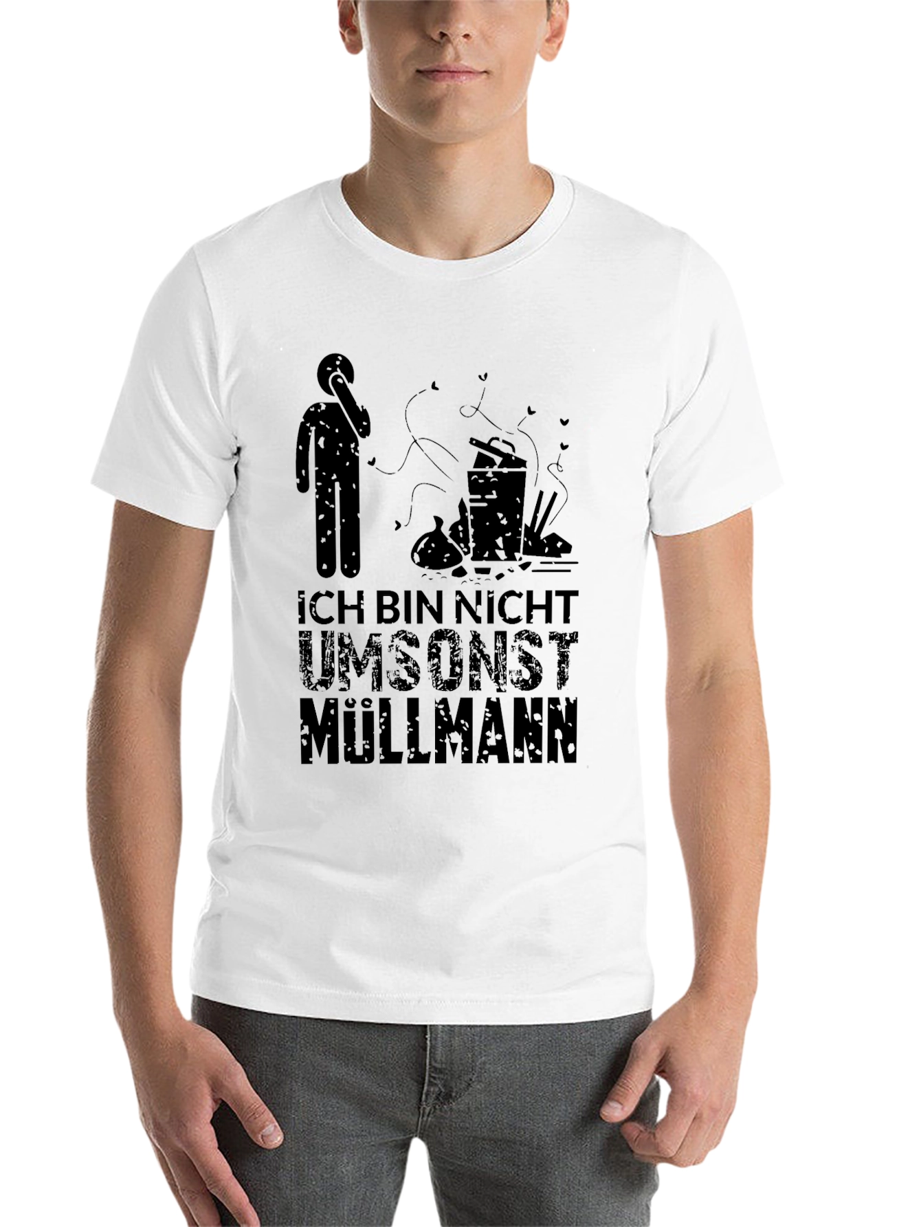Black Funny German "Ich Bin Nicht Umsonst Müllmann" T-Shirt view 14