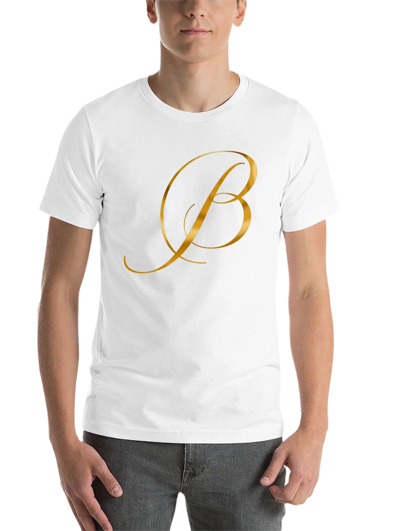 Black Elegant Gold Letter B Black T-Shirt view 14