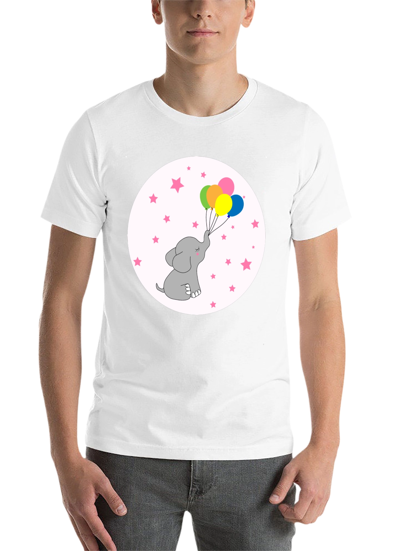 Black Elephant Balloons Black T-Shirt Cute Cartoon Style view 14
