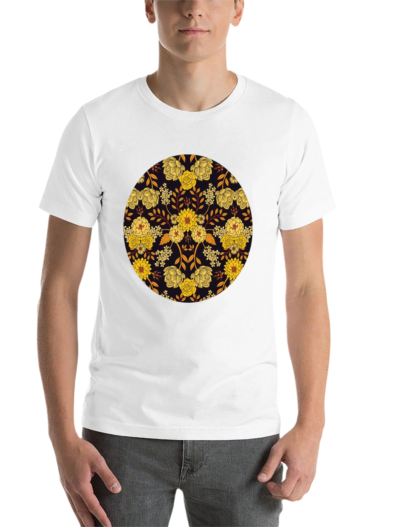 Black Floral Mandala Graphic Tee - Stylish Men's T-Shirt view 14