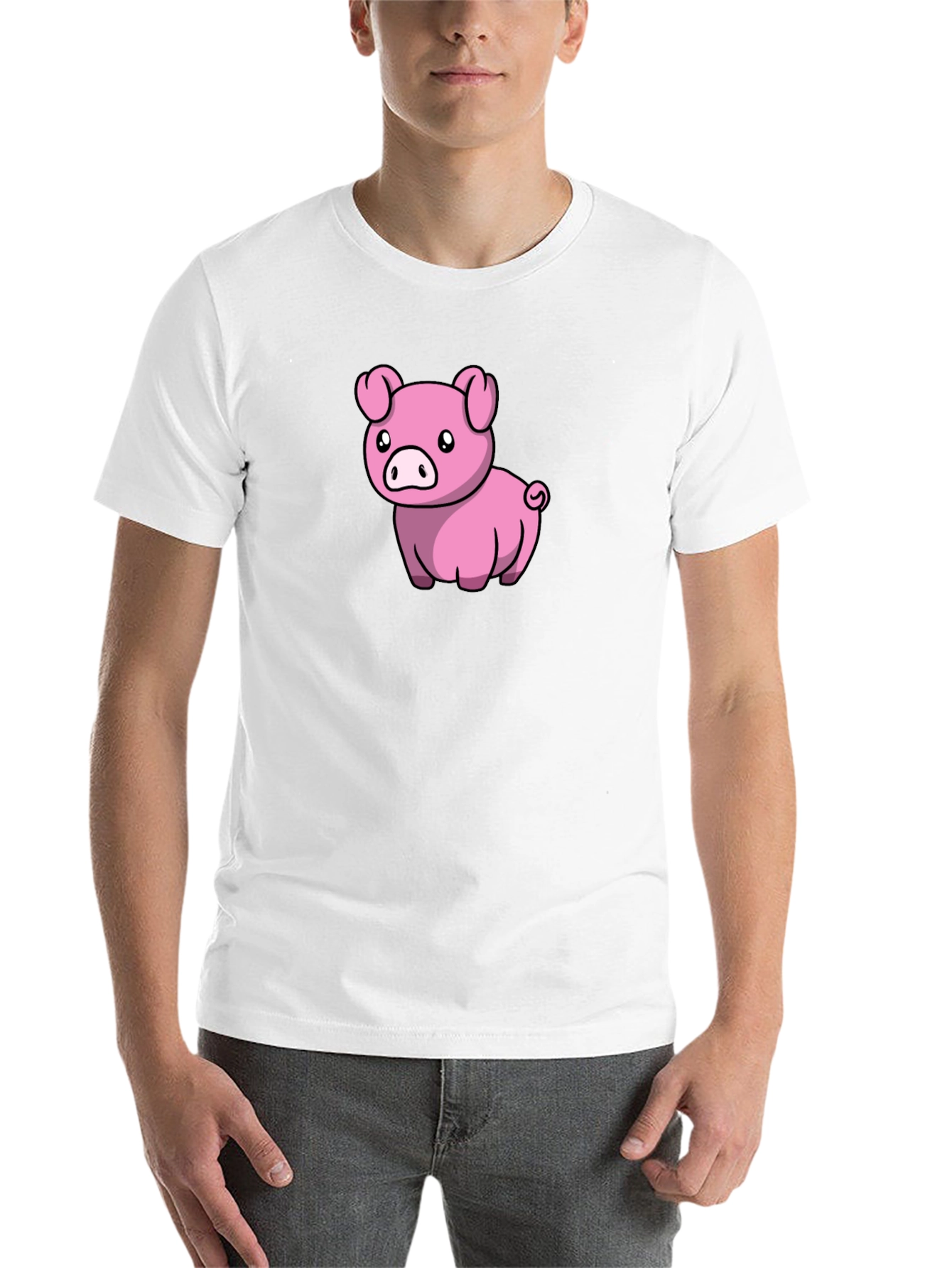 Black Cute Pig Cartoon Black T-Shirt view 14