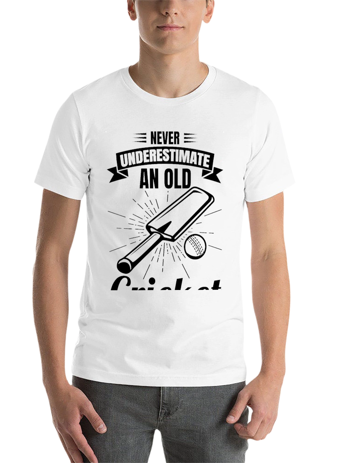 Black Old Cricket Player T-Shirt - Never Underestimate view 14