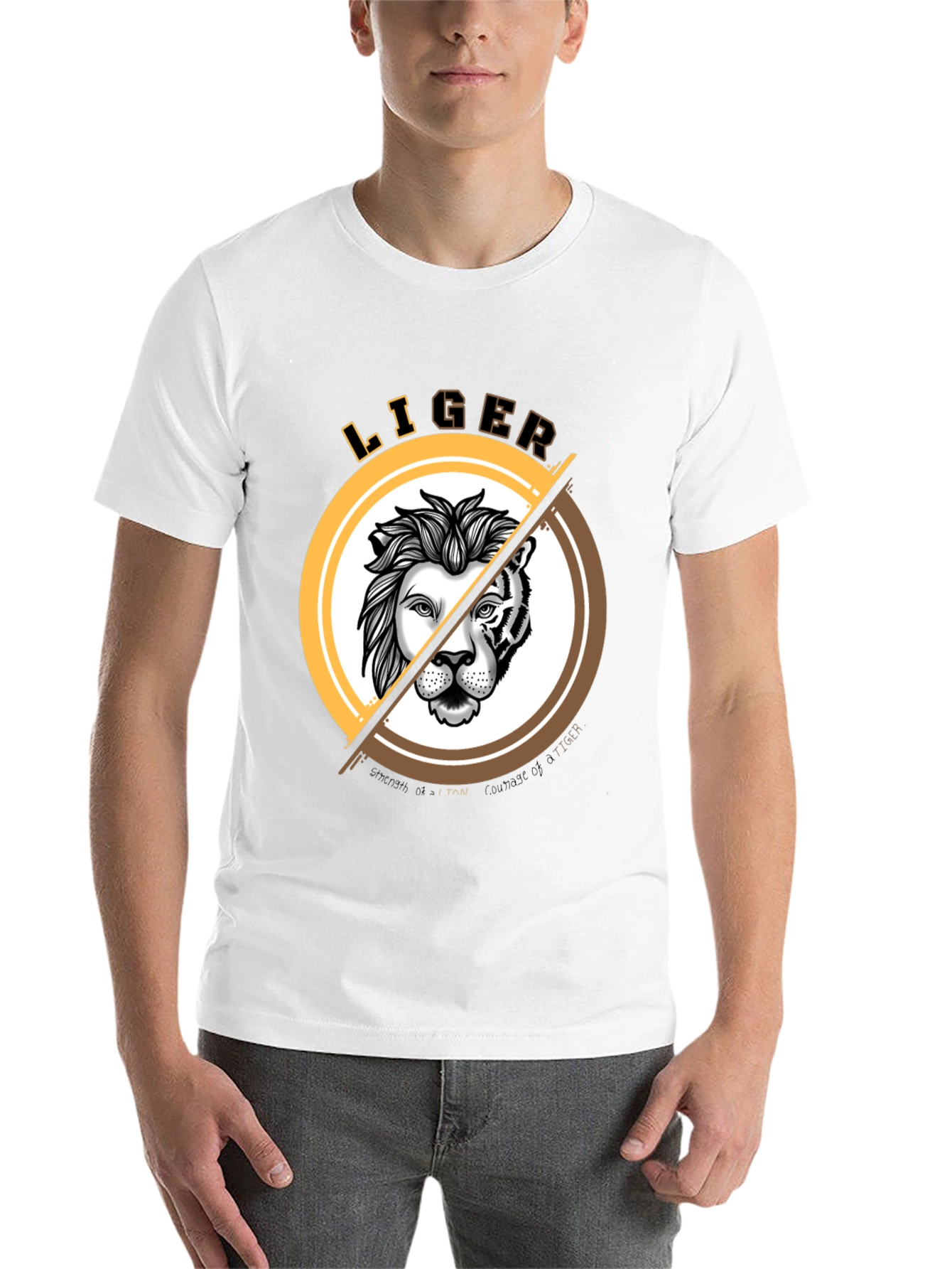 Black LIGER Graphic Print T-Shirt - Lion & Tiger Hybrid Design view 14