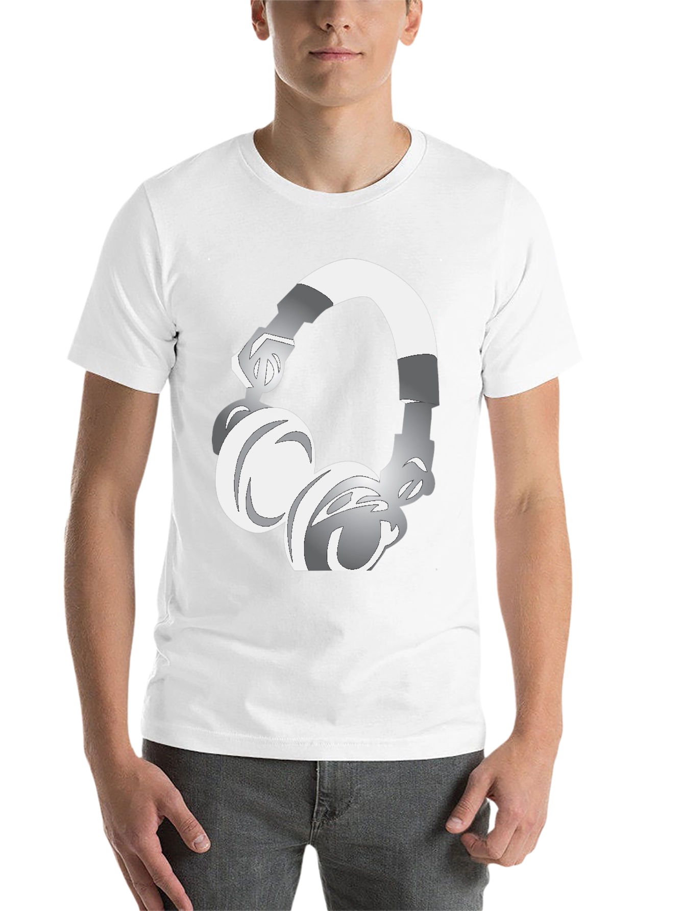 Black Cool Graphic Tee: Silver Headphones Design view 14