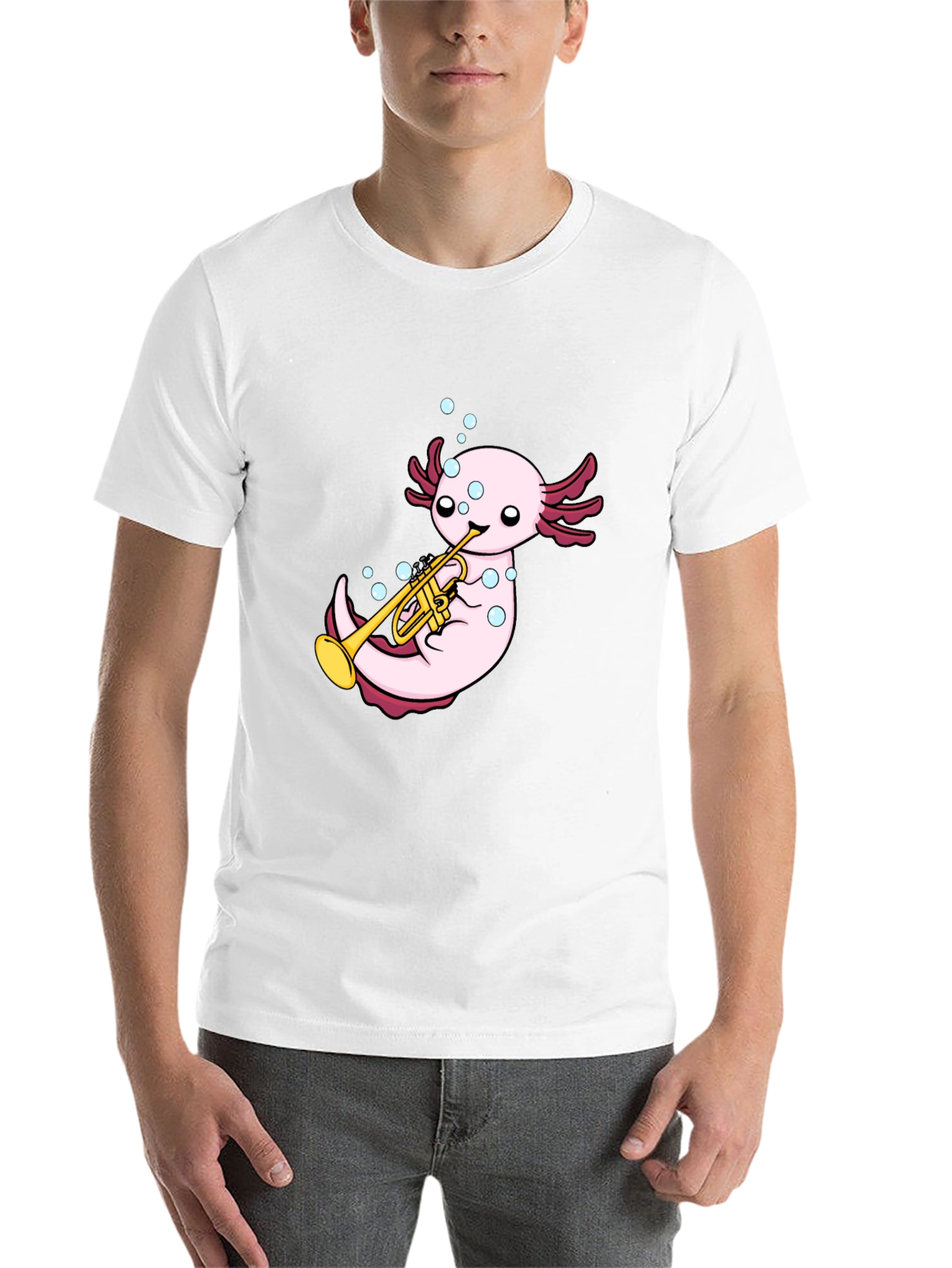 Black Axolotl Trumpet Player Graphic T-Shirt - Black view 14