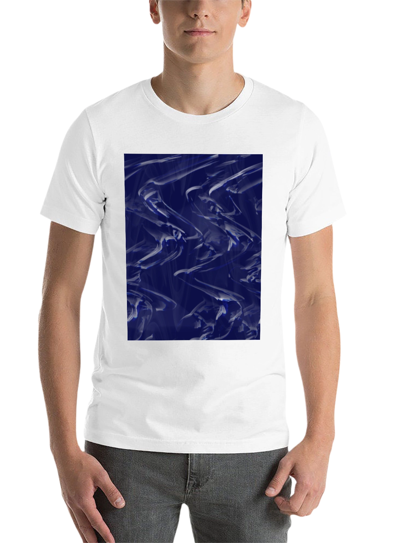 Black Abstract Blue Fluid Art Graphic Black T-Shirt view 14
