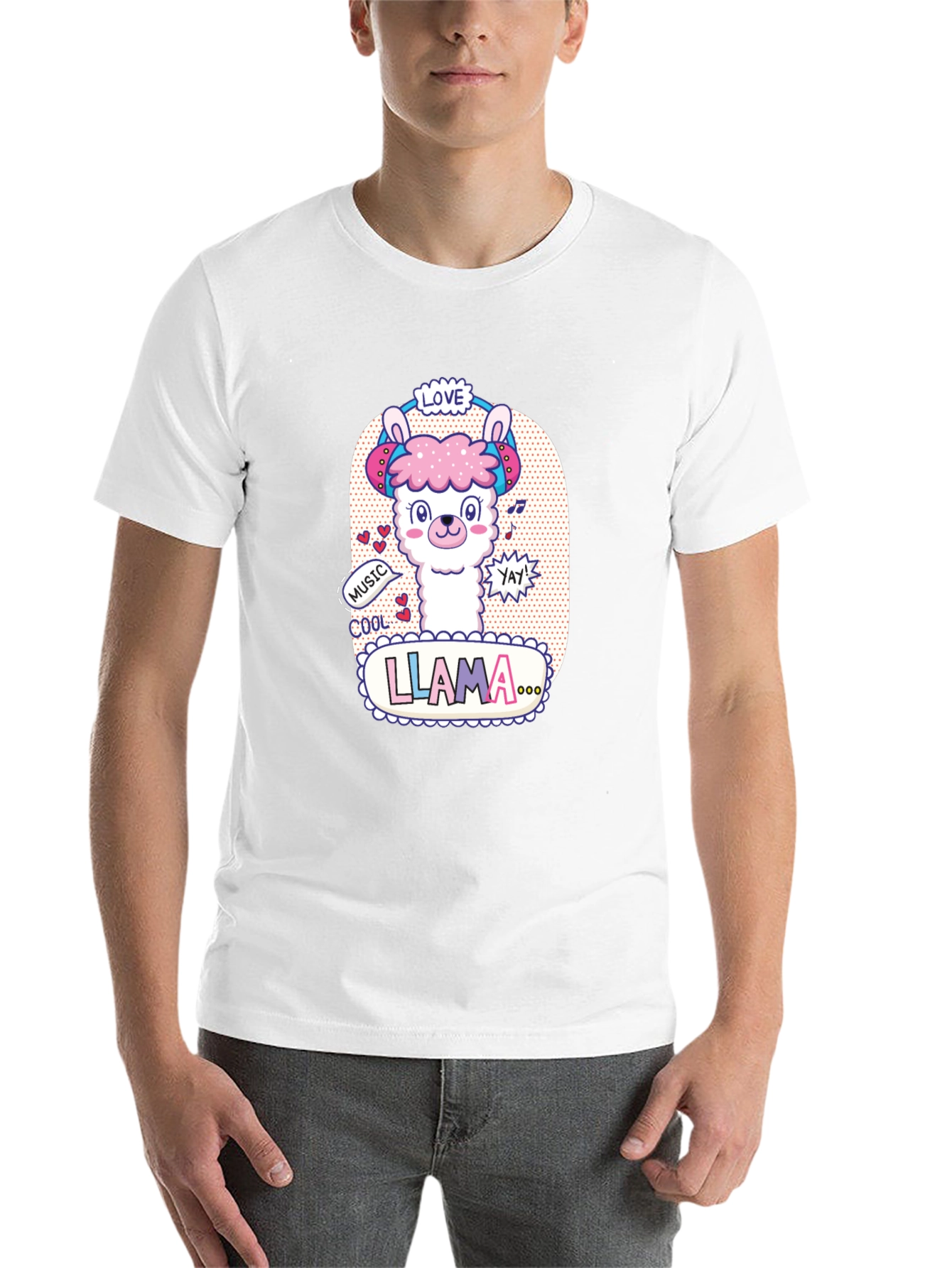 Cute Llama Headphones Graphic T-Shirt - 14