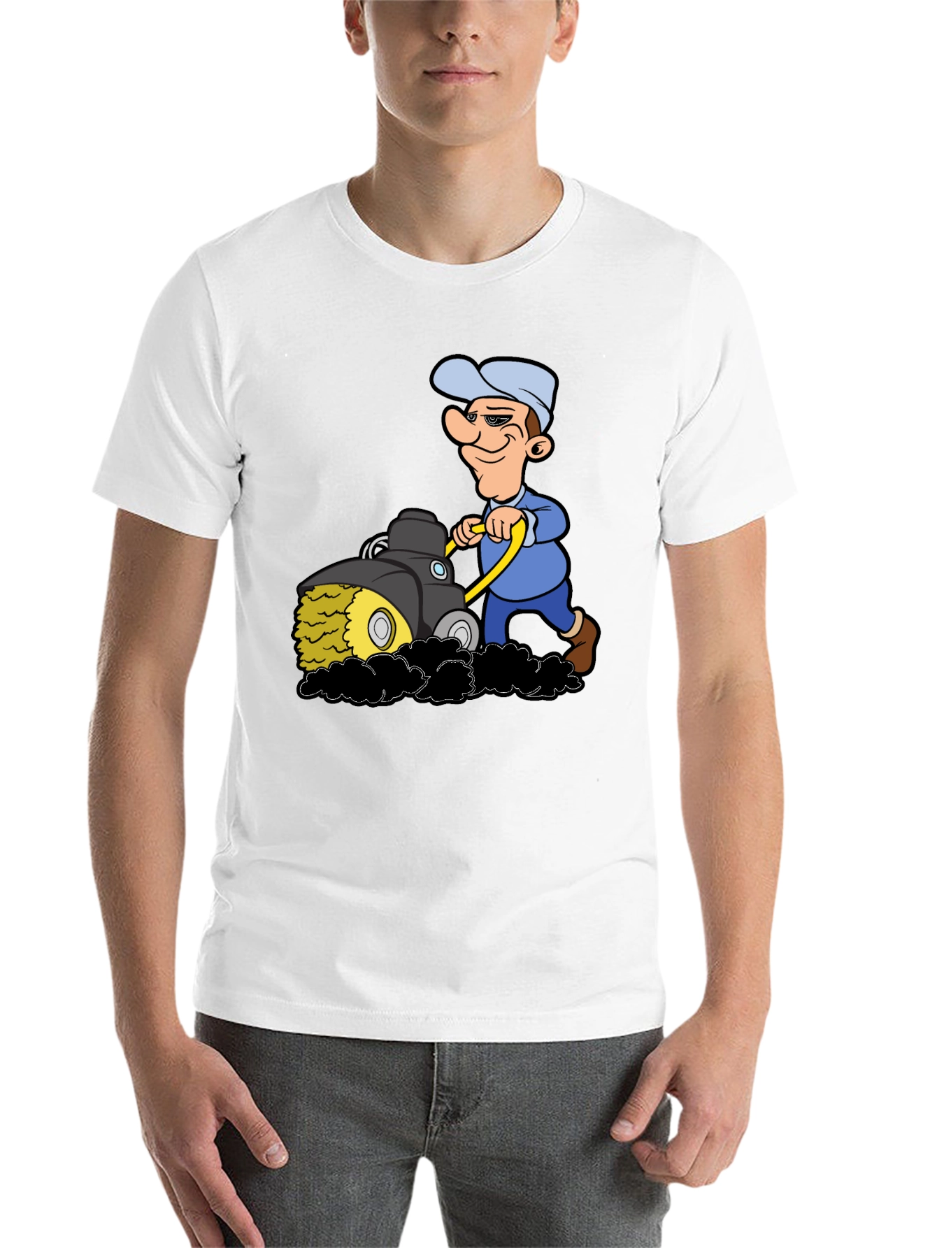Black Cartoon Lawn Mower T-Shirt view 14