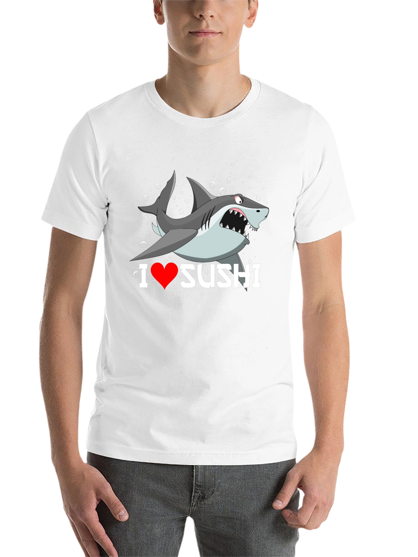 Black I Heart Sushi Shark Graphic T-Shirt view 14
