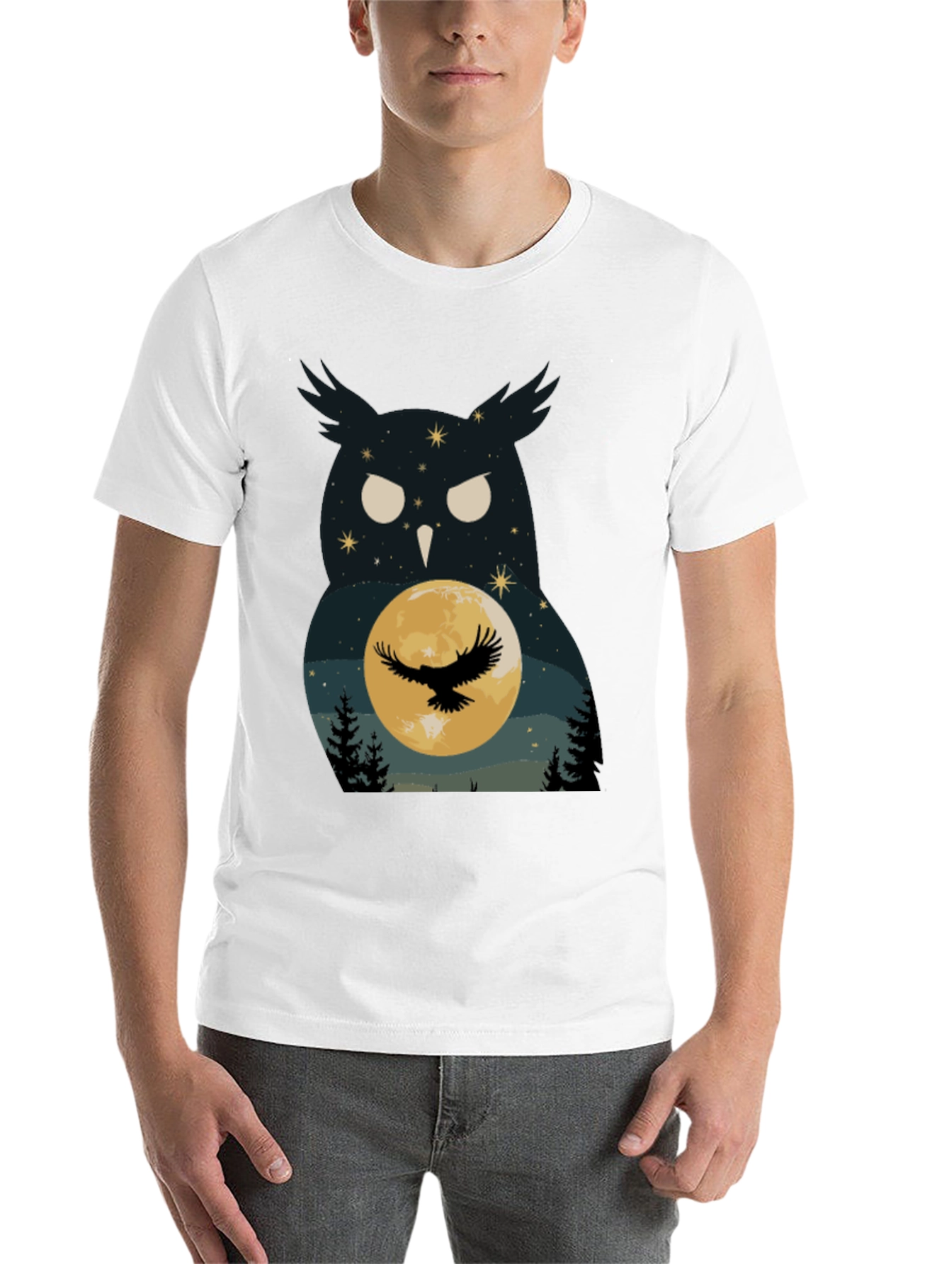 Black Owl & Moon Graphic Tee - Night Sky Black T-Shirt view 14