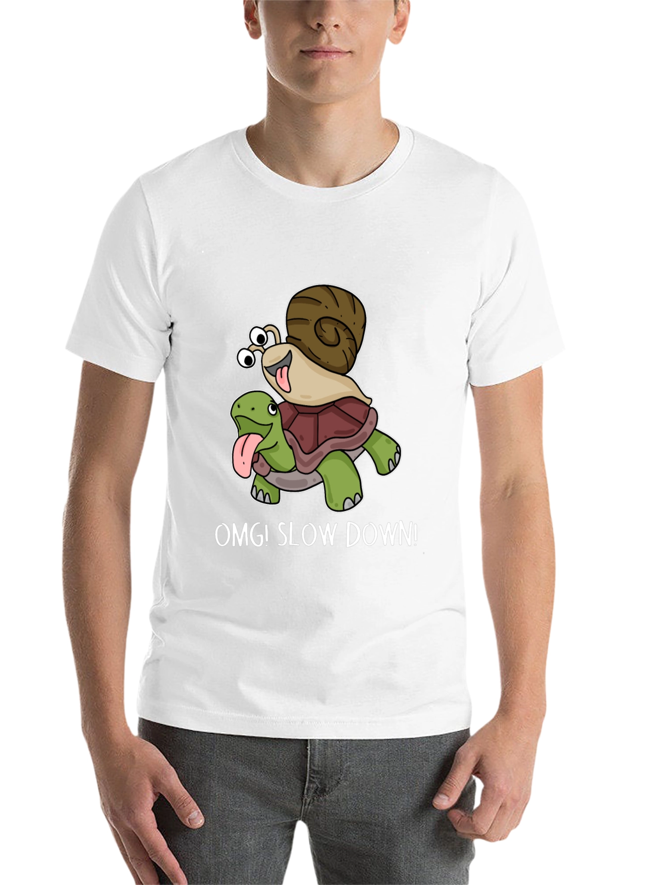 Black OMG! Slow Down T-Shirt Snail Riding Turtle view 14