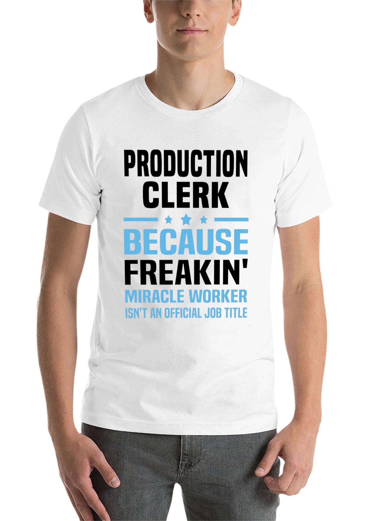 Black Production Clerk Miracle Worker T-Shirt view 14