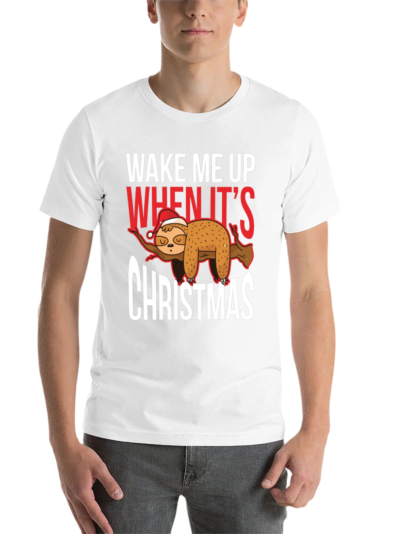 Black Wake Me Up When It's Christmas Sloth T-Shirt view 14