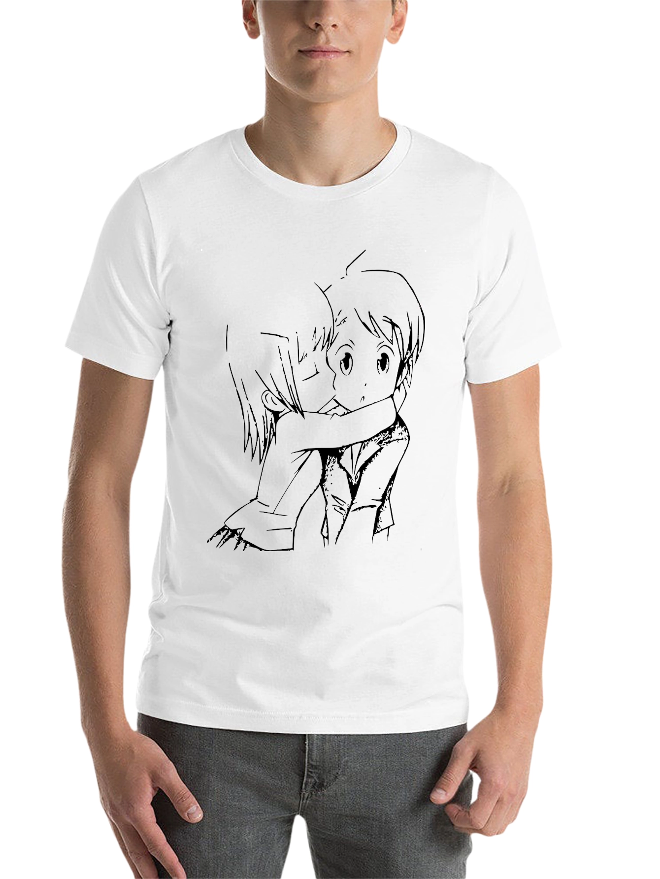 Black Anime Hug Graphic Black T-Shirt view 14