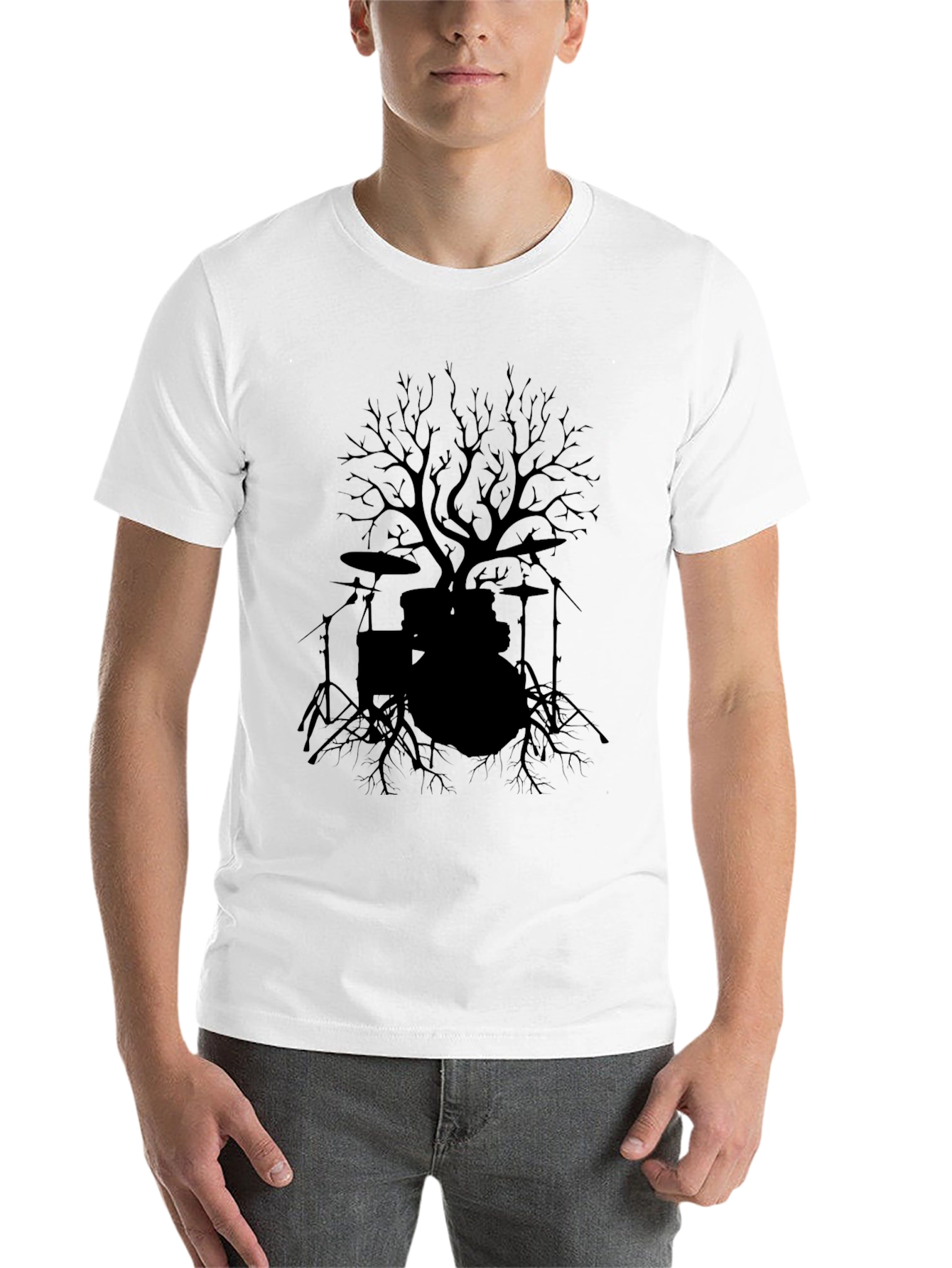Black Drum Set Tree T-Shirt - Rock Music Tee view 14