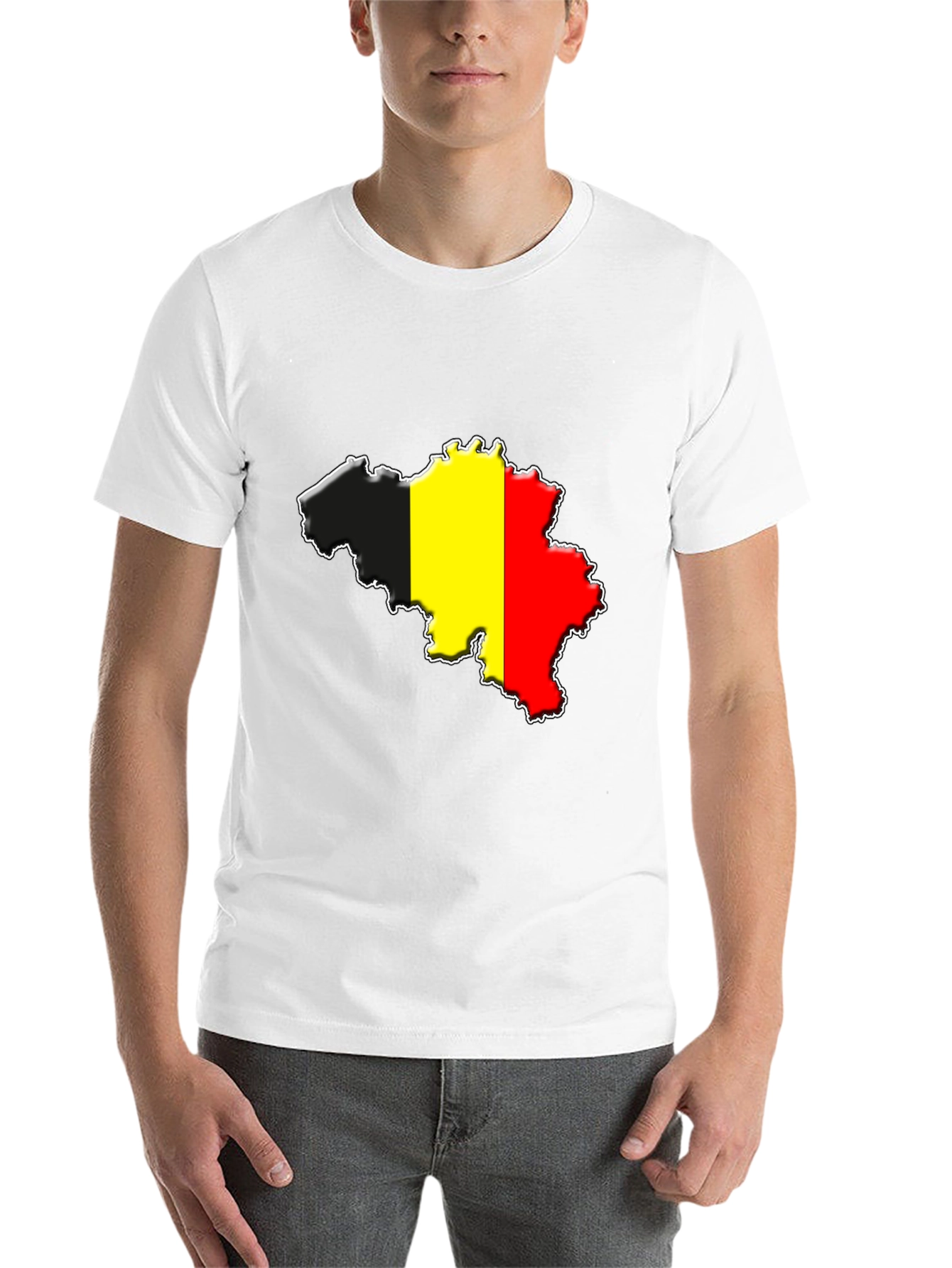 Black Belgium Flag Map T-Shirt - Black Cotton Tee view 14