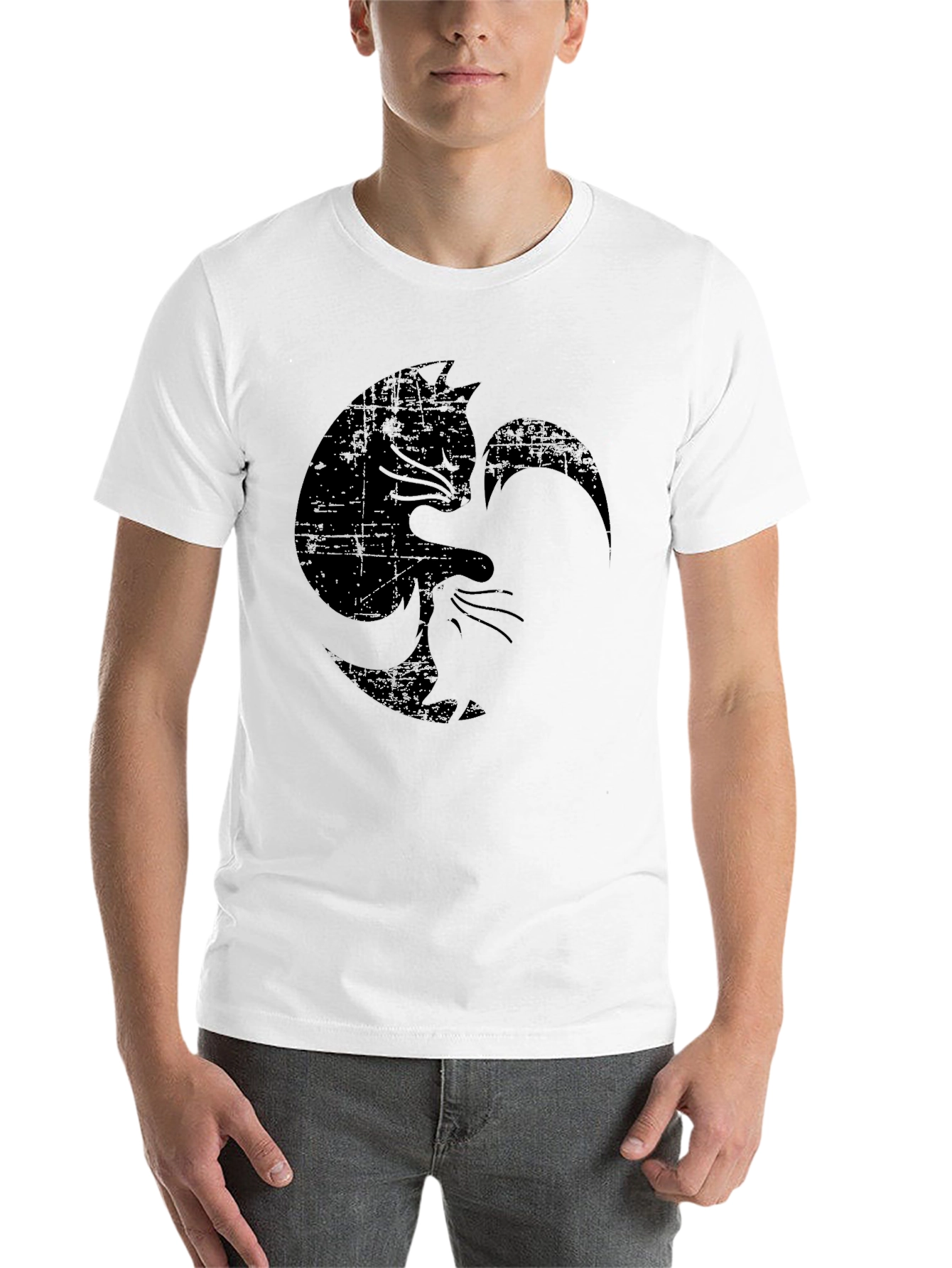 Black Distressed Yin Yang Cat Graphic Tee view 14