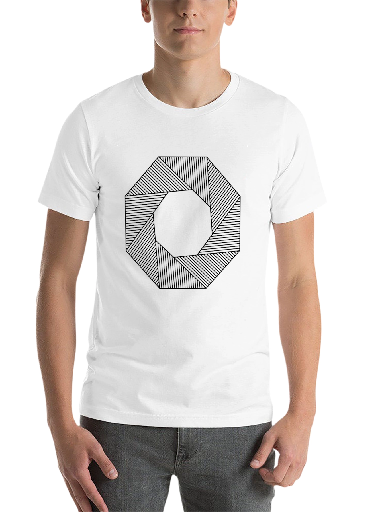 Black Geometric Octagon Pattern Black T-Shirt view 14
