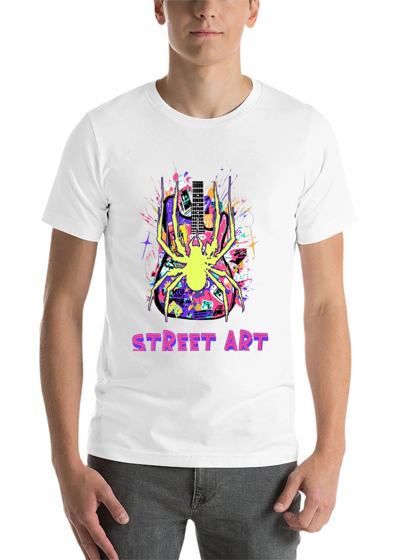 Black Street Art Guitar Spider Graphic T-Shirt view 14