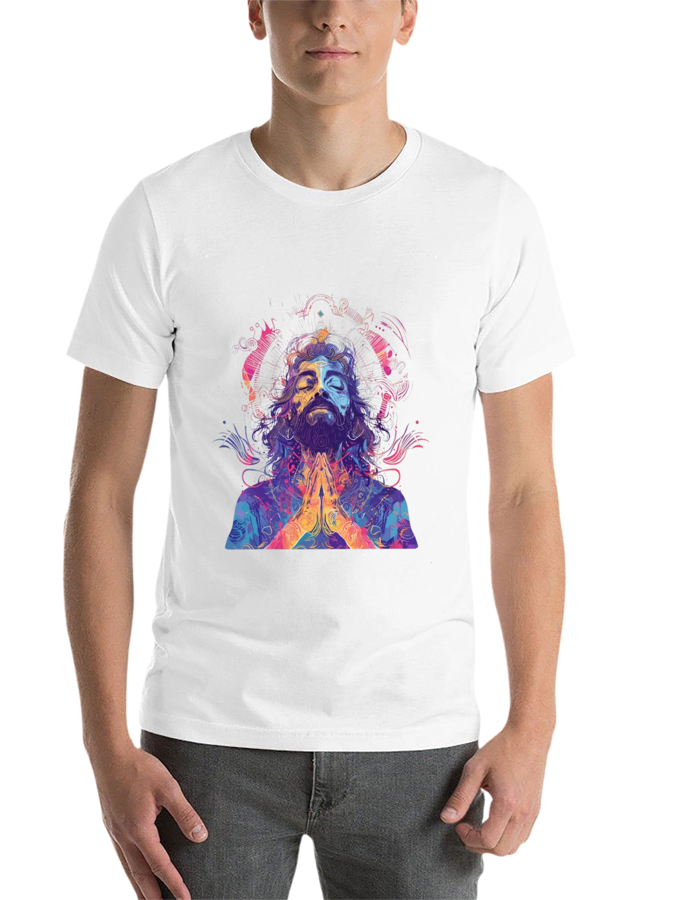 Black Psychedelic Meditating Man Graphic Tee view 14