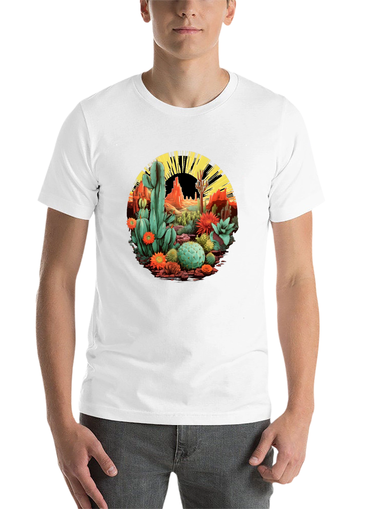 Black Desert Cactus Graphic T-Shirt - Black Cotton Tee view 14